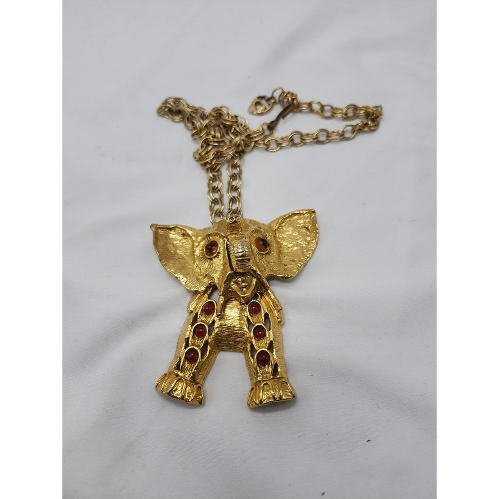Vintage Juliana Elephant Pendant Necklace Gold Tone